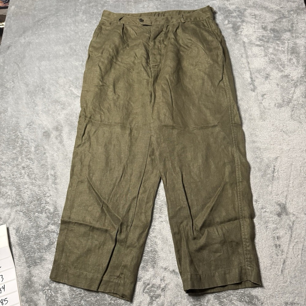Maison de Soil Wideleg High Rise Army Green 100% Linen Trousers Size Medium 28 W